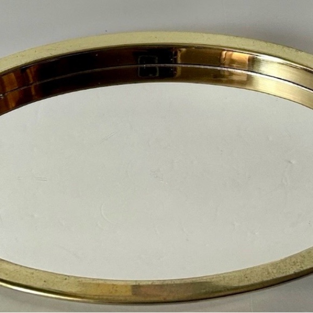 Gold Oval Vanity Mirror Tray Vintage Avon Bow Handles